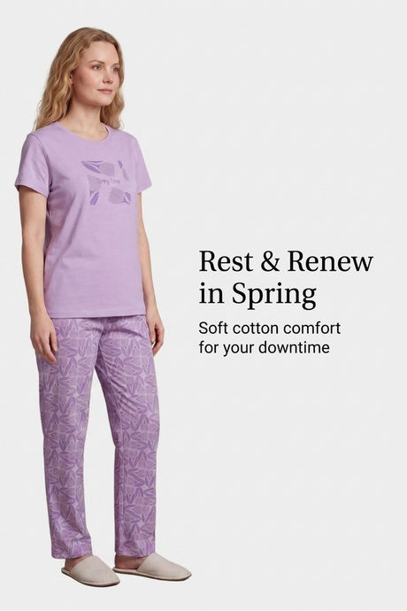 Sweet Dreams Floral Printed Pyjama Set - Cosmic Purple — image 3